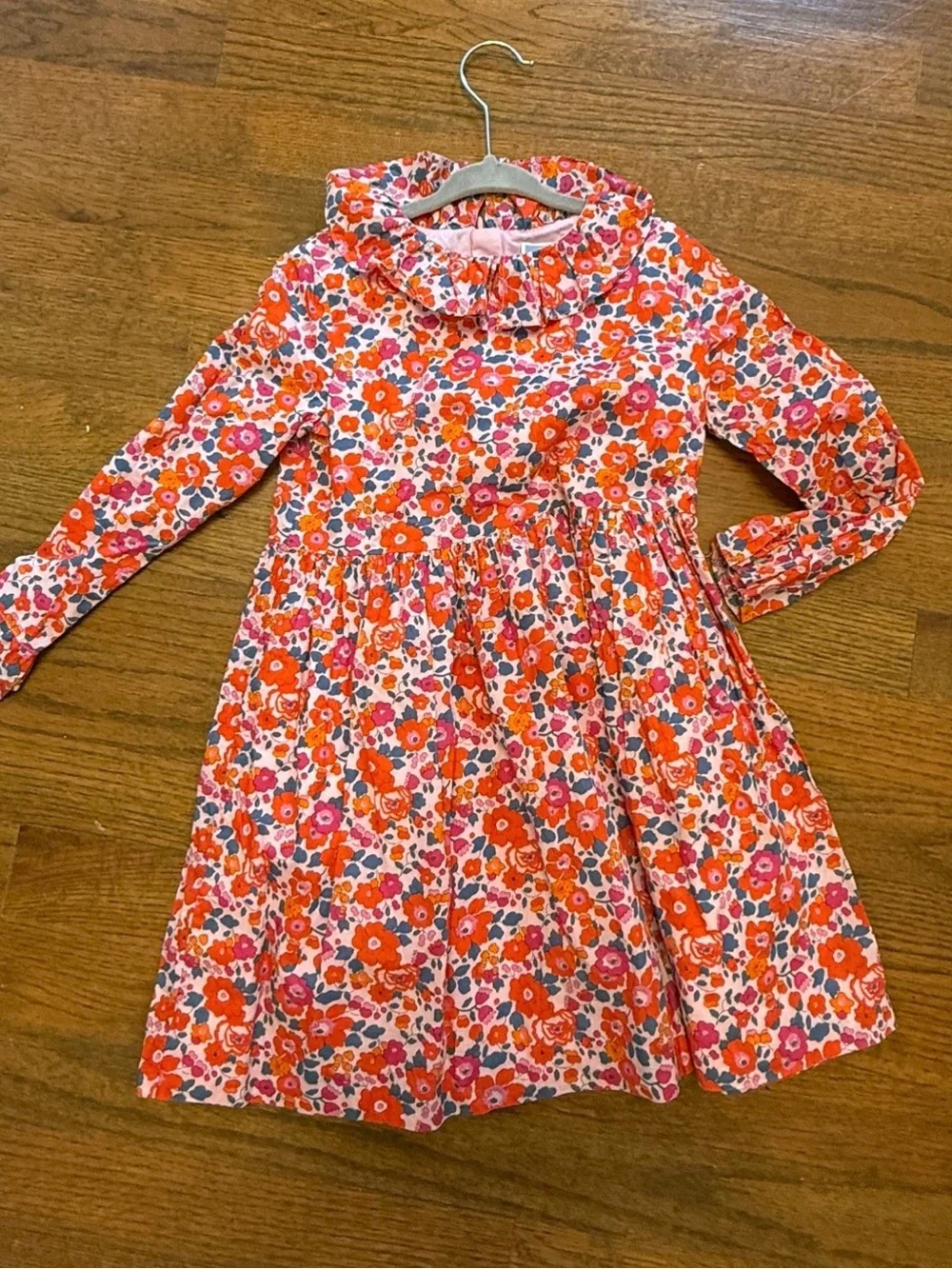 Jacadi Floral Long-Sleeve Dress in Pink and Orange